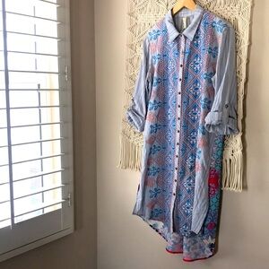 Arrata Silent Journey button down collared embroidered dress sz Small